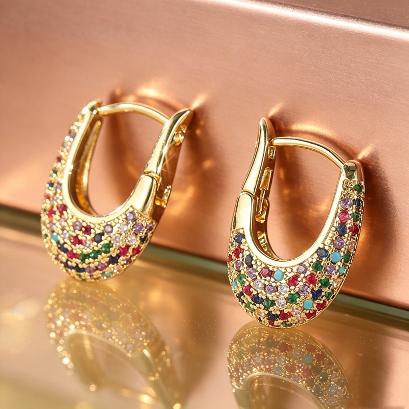 Women's Multicolor Small U-Shaped Huggie Hoop Earrings, Party Gift